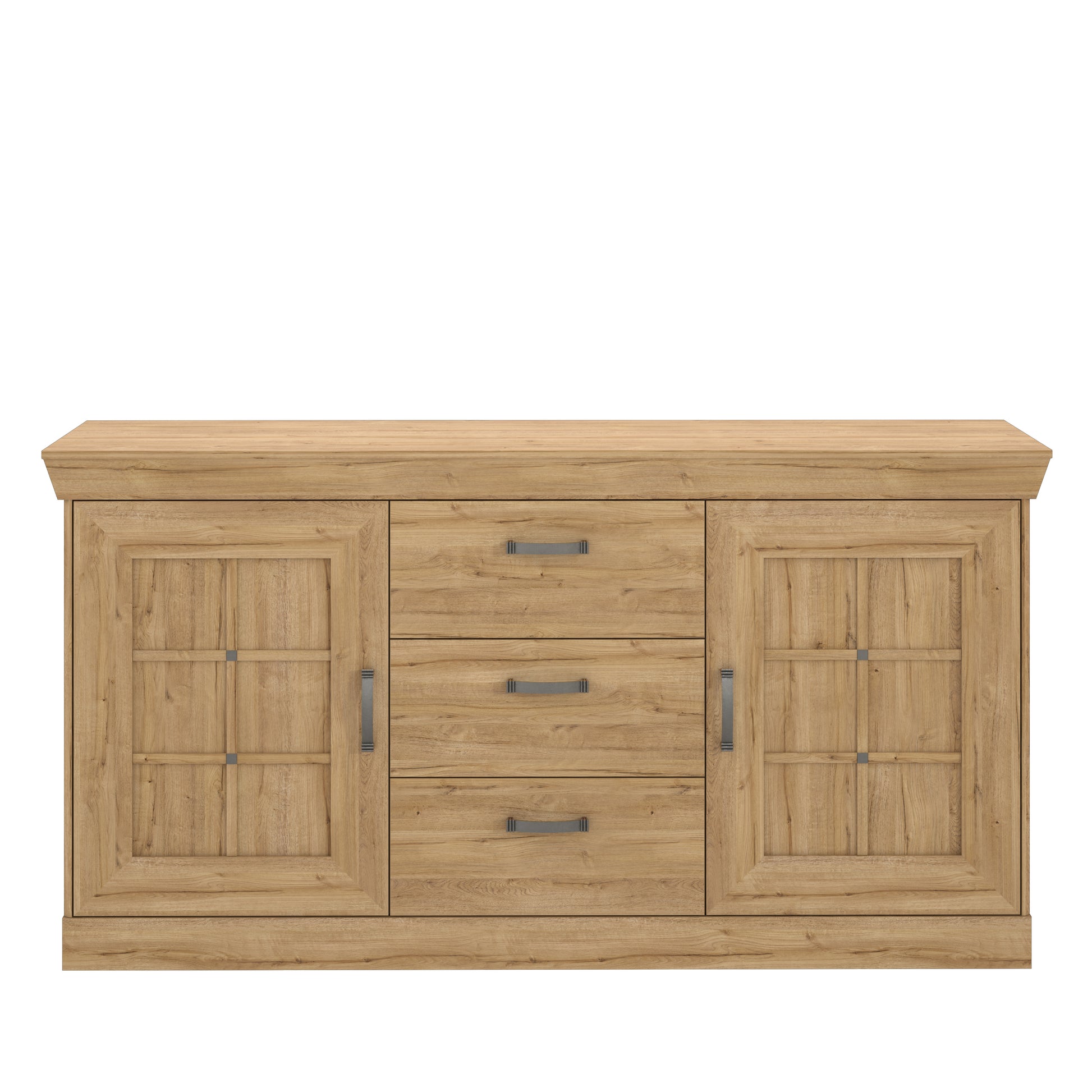 Kalikst kolekcijos komoda su trimis stalčiais ir dviem durelėmis, ąžuolo spalvos