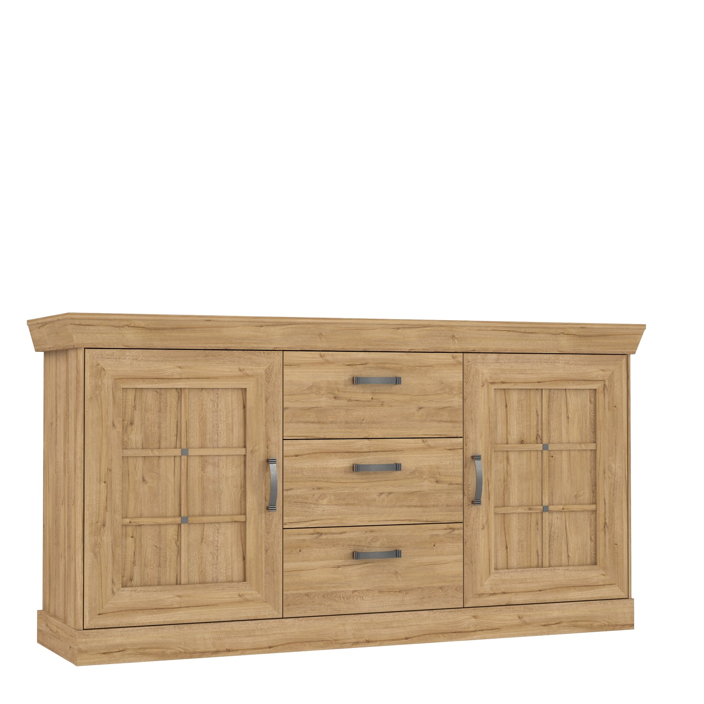 Kalikst kolekcijos komoda su trimis stalčiais ir dviem durelėmis, ąžuolo spalvos
