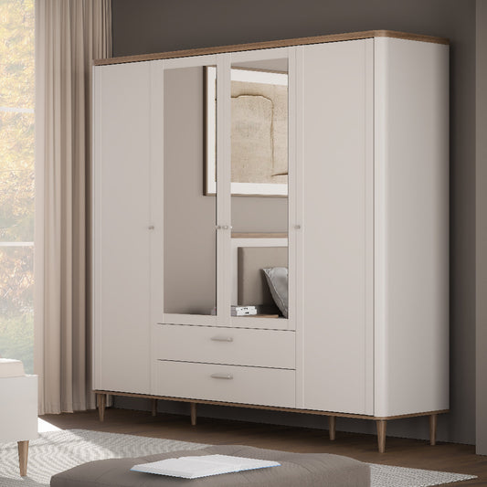 Lacetti miegamojo spinta su veidrodinėmis durimis ir šviesiu korpusu