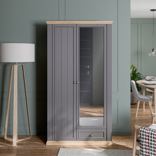 Pontypool pilka dviejų durų prieškambario spinta su veidrodžiu