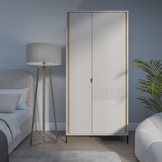 Seravel 2 durų spinta smėlio spalvos MDF su Mauvella ąžuolo akcentais ir vidinėmis lentynomis