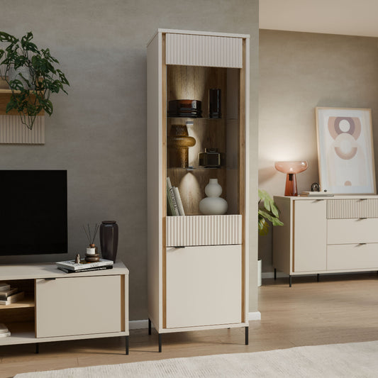 Seravel vitrina smėlio spalvos su stikline ekspozicine dalimi