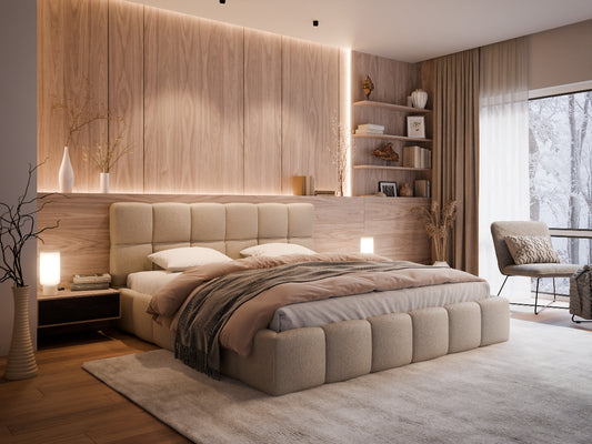 Minkšta Cloudy lova su grotelėmis ir patalynės dėže