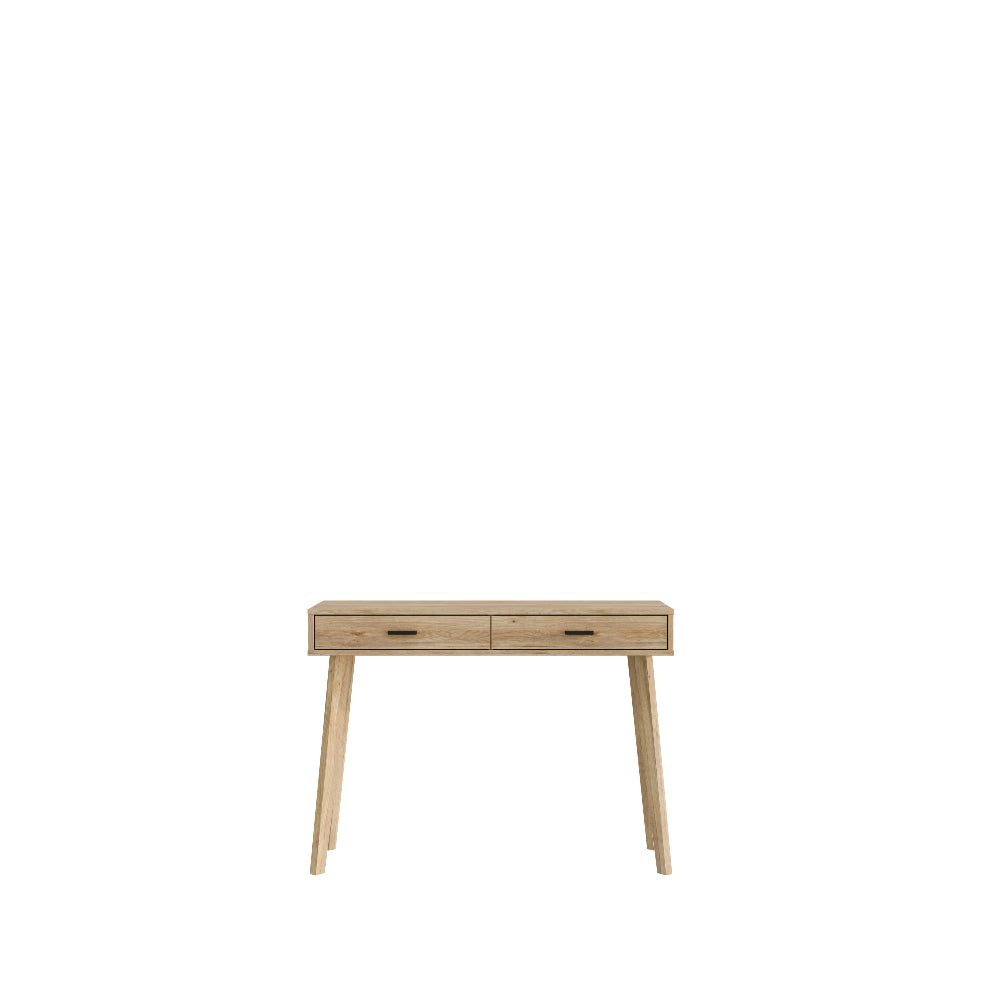 FORMSWIFT konsolės staliukas su dviem stalčiais ir medžio rašto dekoru