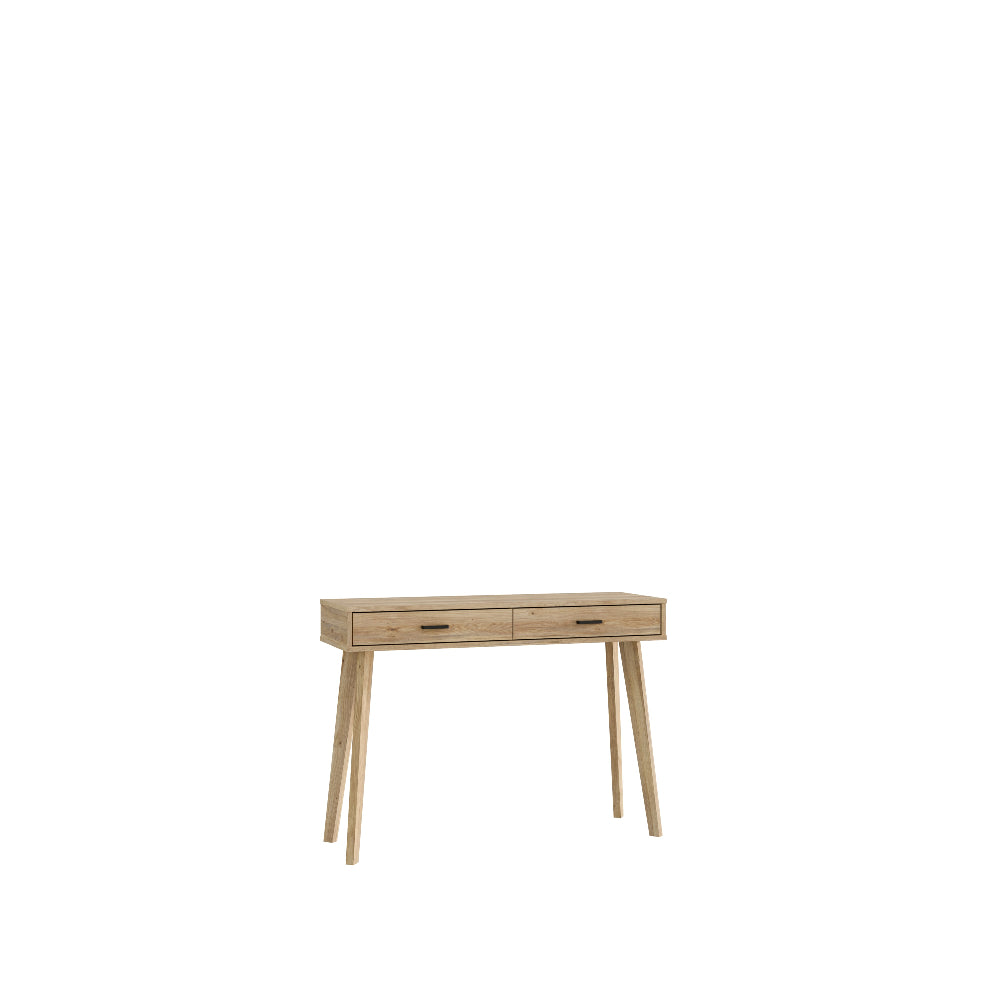 FORMSWIFT konsolės staliukas su dviem stalčiais ir medžio rašto dekoru