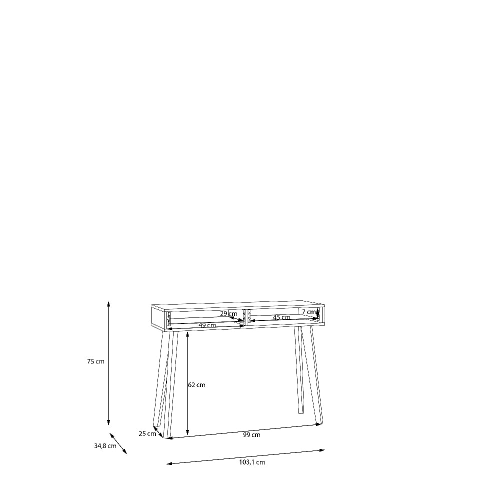 FORMSWIFT konsolės staliukas su dviem stalčiais ir medžio rašto dekoru