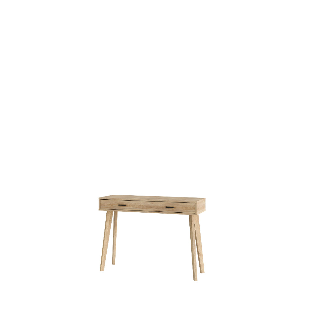 FORMSWIFT konsolės staliukas su dviem stalčiais ir medžio rašto dekoru