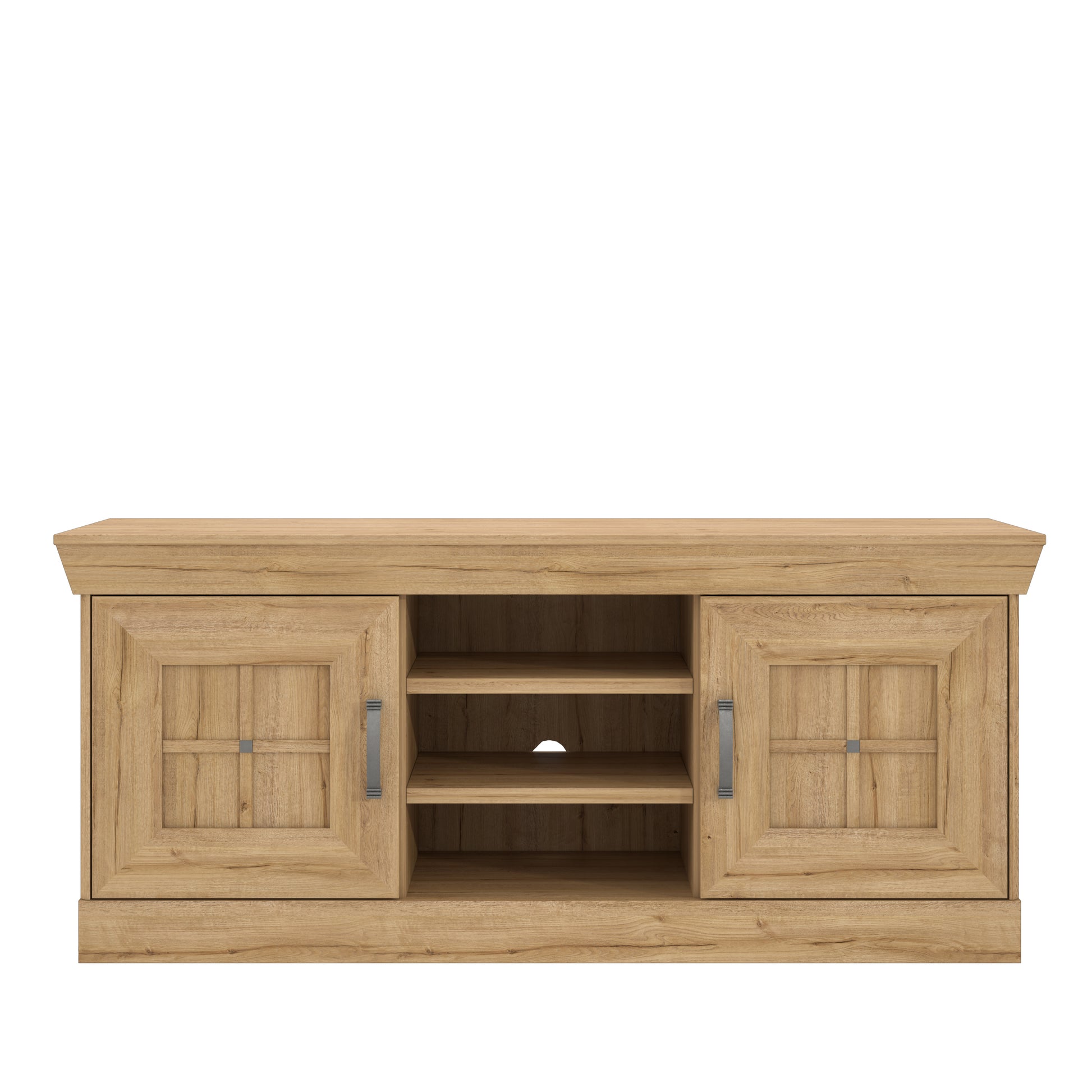 Kalikst kolekcijos televizoriaus staliukas, klasikio stiliaus su derelėmis ir atviromis lentynomis