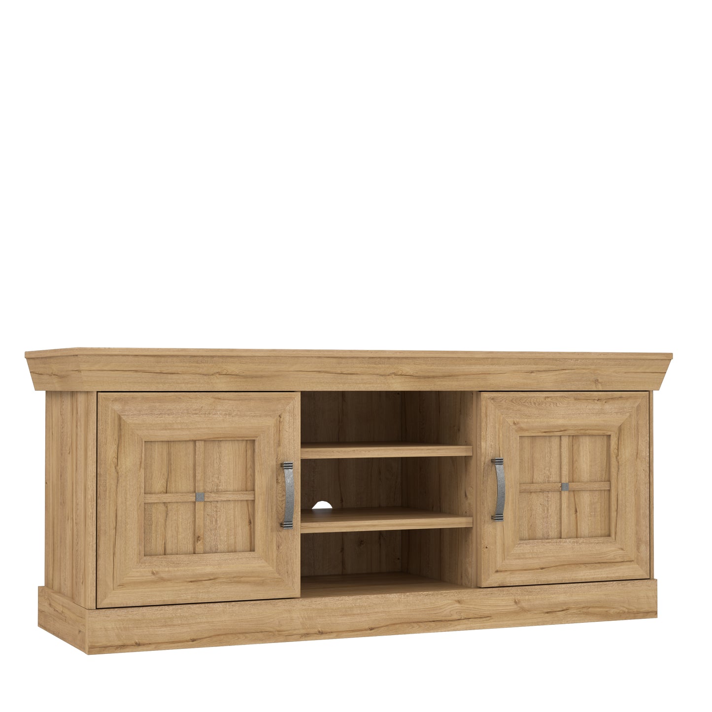 Kalikst kolekcijos televizoriaus staliukas, klasikio stiliaus su derelėmis ir atviromis lentynomis