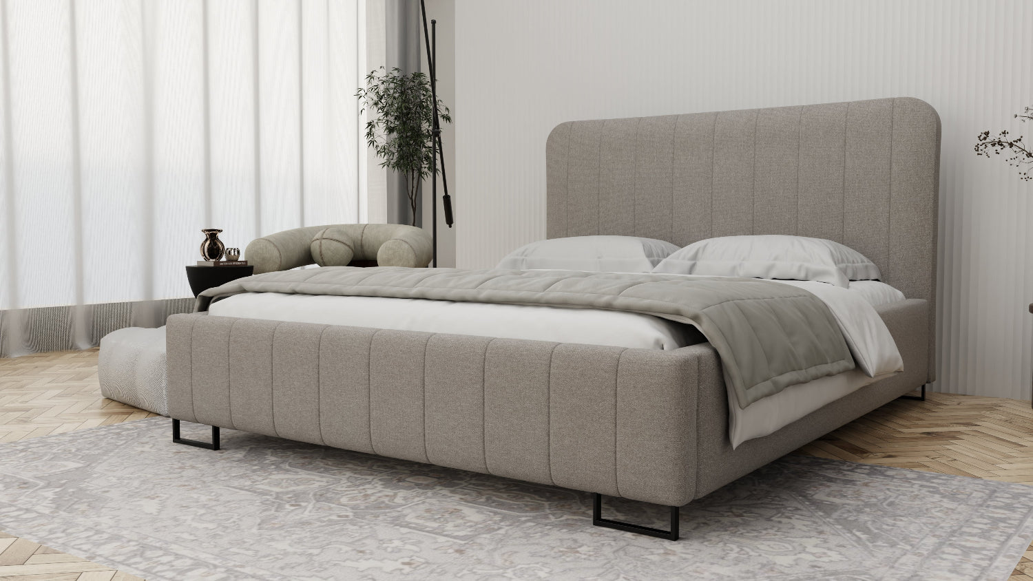 Lova Vela su aukštu minkštu galvūgaliu