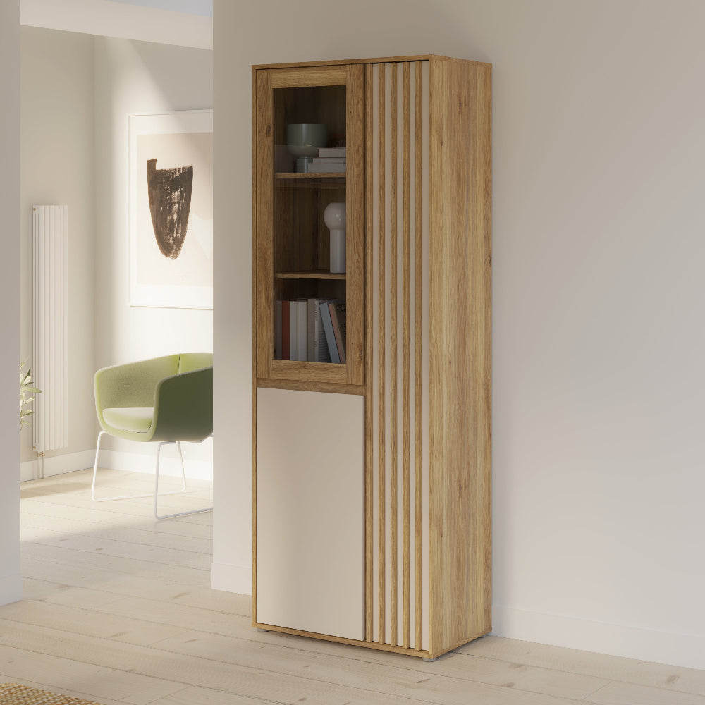 Eliston vitrina smėlio ir medžio spalvos