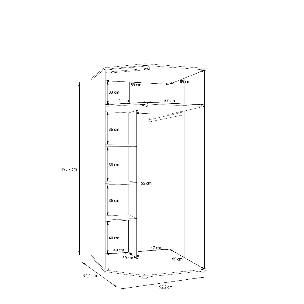Kampinė spinta Wexlin smėlio spalvos su Mauvella ąžuolo detalėmis